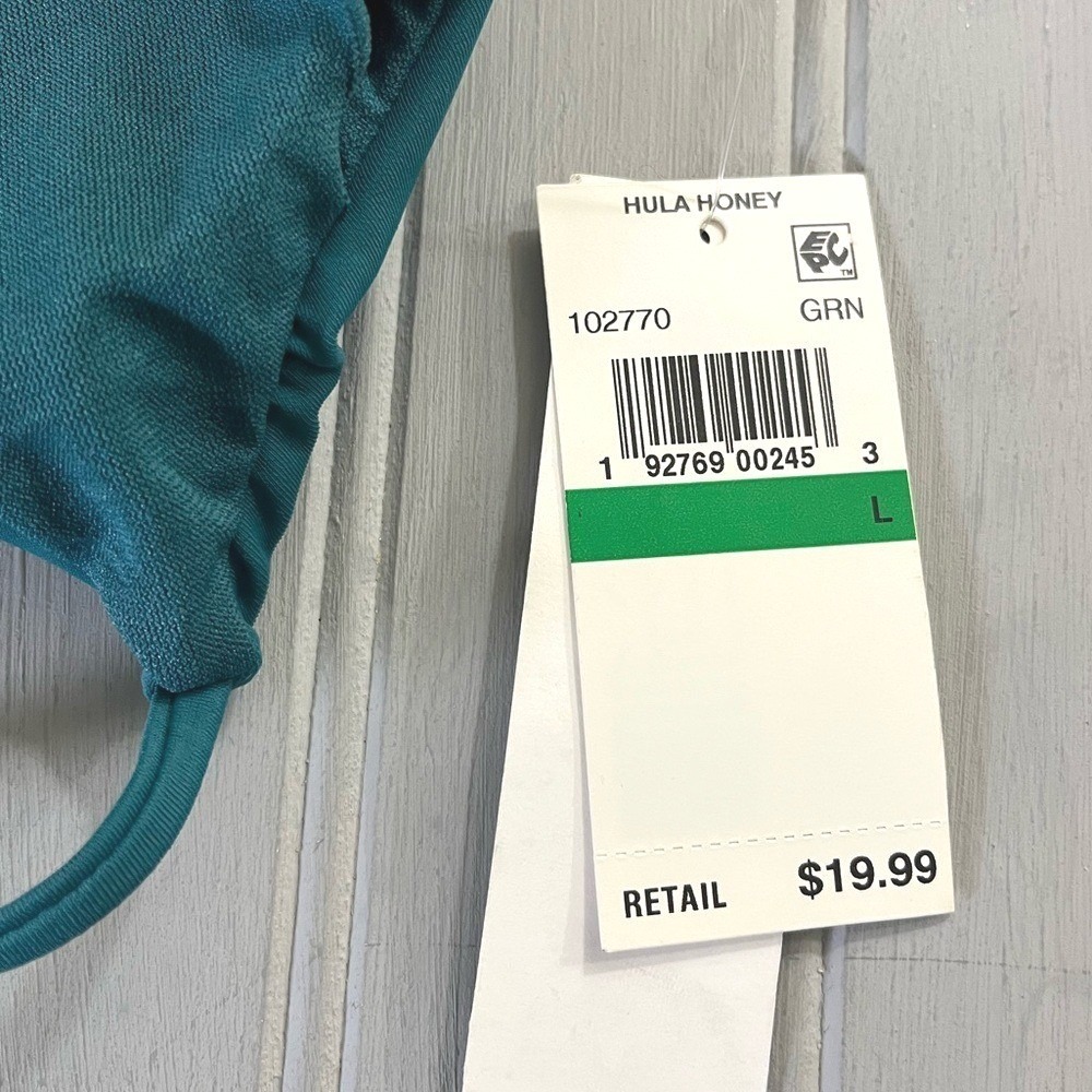 Hula Honey Lace Up Bikini Top Crisscross Strappy Juniors Large Teal Green NWT - Picture 3 of 10